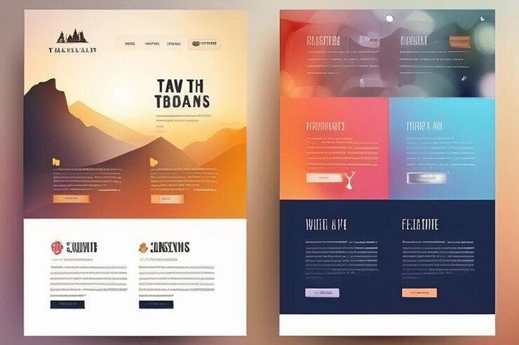 Photo one page website template and different header designs with blurred backgrounds