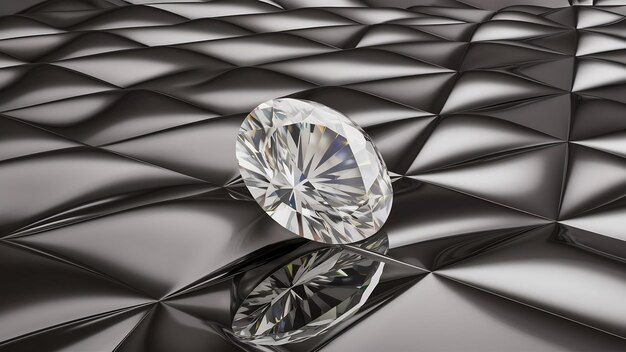 one round diamond placed on reflection background 3d rendering