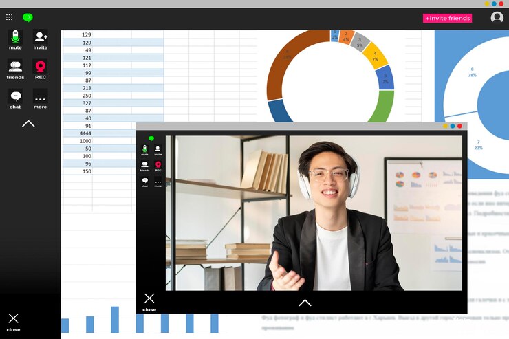 Photo online conference distance learning asian coach