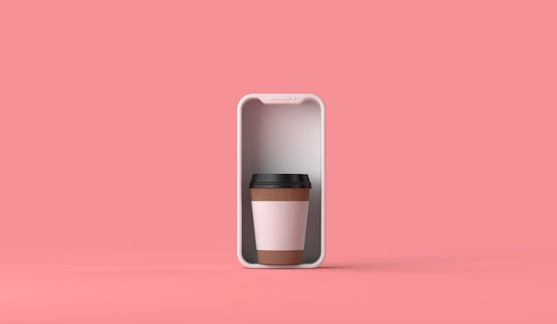 online take away o delivery coffee order da smartphone. Rendering 3D.