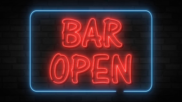 Open bar night neon letter Bar aperto al neon rosso e blu