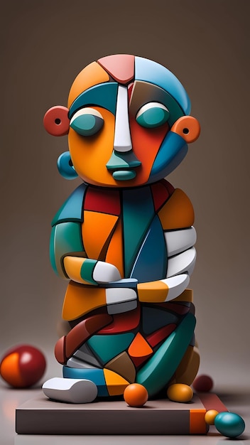 Opera d'arte cubista scultura colorata 3D con influenza di Picasso