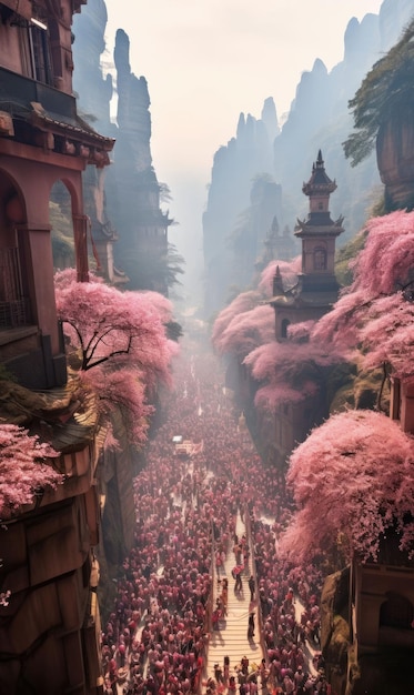 Opera d'arte di zhangjiajie che celebra la festa dei fiori di ciliegio