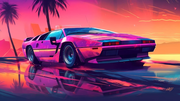 Opera d'arte digitale per auto super retrò Vaporwave