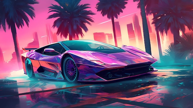 Opera d'arte digitale per auto super retrò Vaporwave