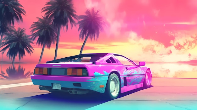 Opera d'arte digitale per auto super retrò Vaporwave