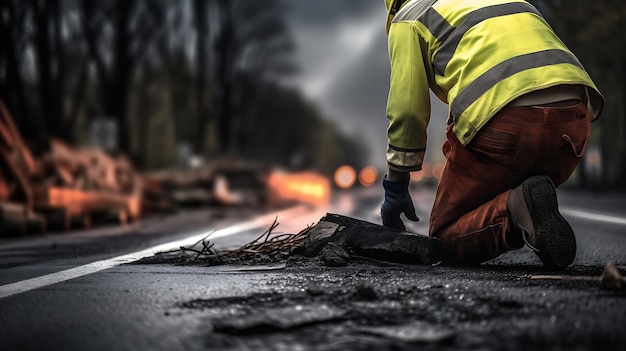 operaio che ripara la strada ai generato