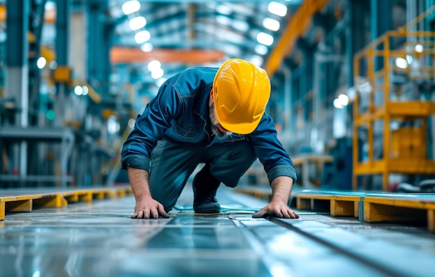 operaio di fabbrica con casco rigido