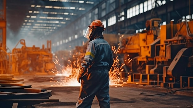 Operaio di fabbrica nel settore metallurgico Industria aziendale e background del tornio IA generativa