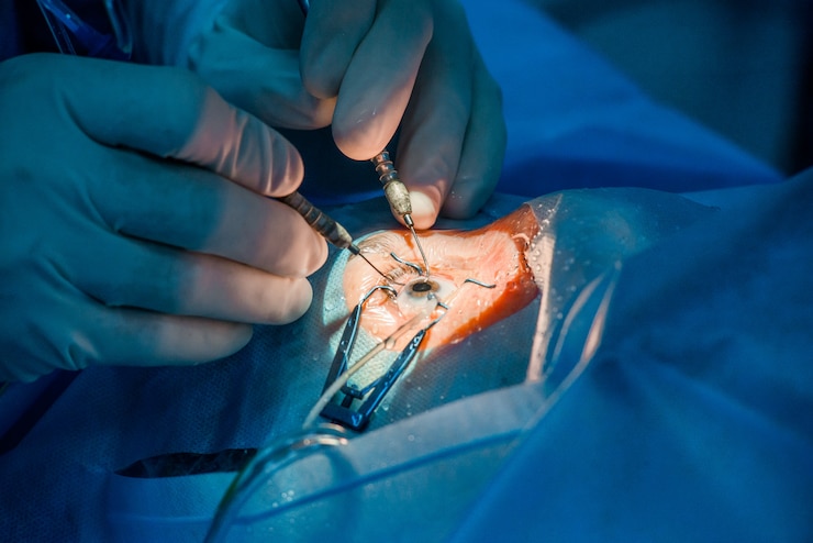 Foto operazione clinica sull'occhio del paziente