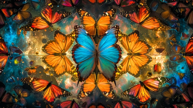 Opere artistiche di farfalle simmetriche a colori vivaci