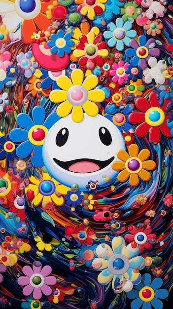 Opere d'arte di takashi murakami stile superpiatto Ai generato arte