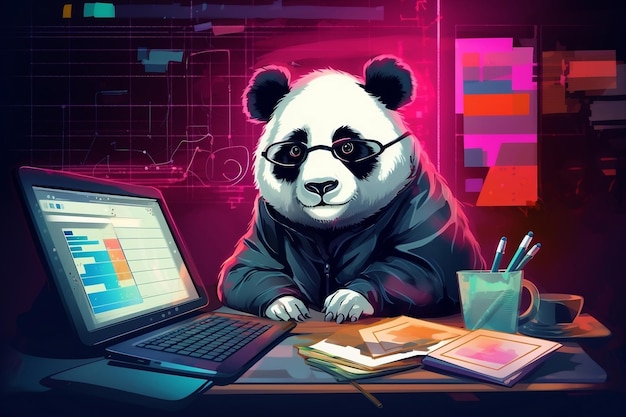 Opere d'arte fantasiose che mostrano un personaggio Panda IA generativa