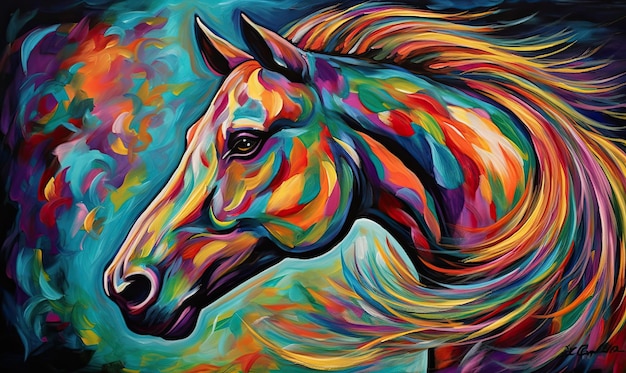 Opere d'arte spettacolari create da un colorato cavallo dipinto Creazione utilizzando strumenti di intelligenza artificiale generativa