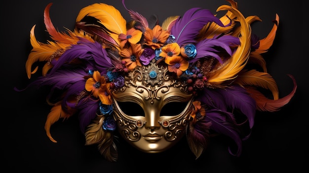 Opulent Masquerade Un carnevale di piume vivide e mistica dorata AI generativa