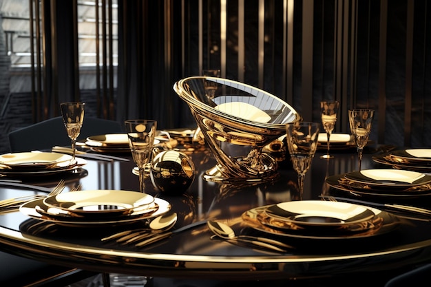 Opulento set di posate placcate oro disposte in un elegante 00548 03