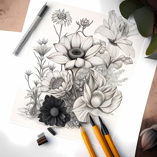 Opulenza botanica Realistico disegno di tatuaggio di fiori di giglio con dettagli squisiti