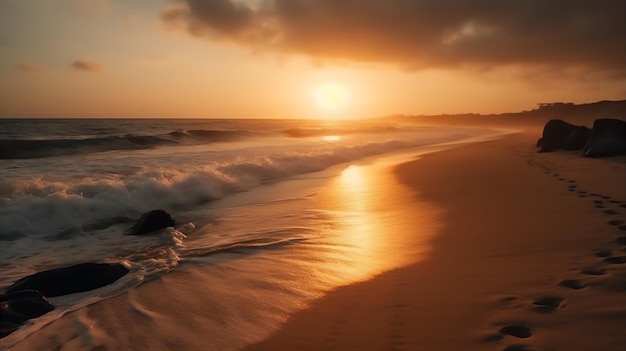 Ora d'oro sulla spiaggia ai generato