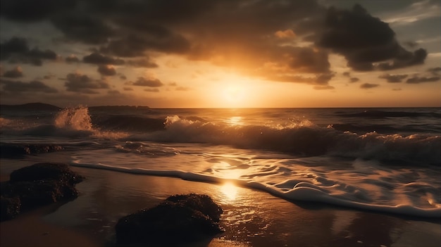 Ora d'oro sulla spiaggia ai generato