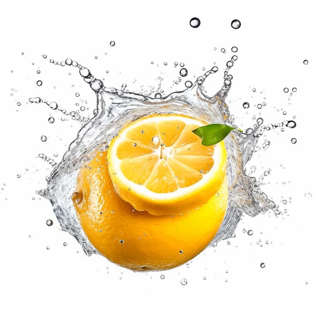 Orange e fetta in movimento spruzzi d'acqua isolato sfondo bianco Ai generato