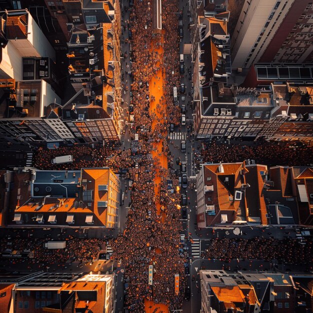 Orange Festivities Aerial View Immagine della celebrazione di strada della città