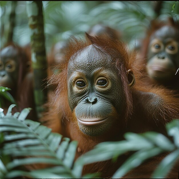 Oranghi arboreali espressivi nella foresta pluviale