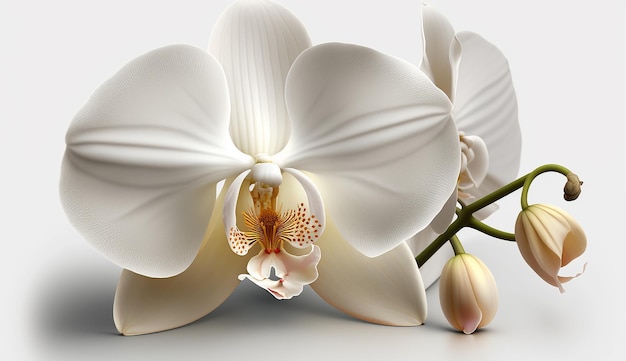 Orchidea bianca tipi di fiori più belli origine piante sfondo bianco viola immagine AI generato