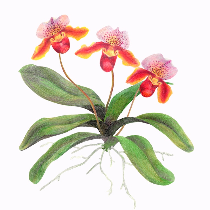 Foto orchidea tropicale in acquerello e matite colorate