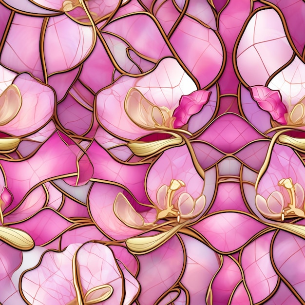 Orchidee rosa senza cuciture con foglie dorate Eleganza stravagante