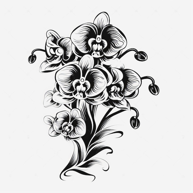 Orchidee silhouette vettoriale bellissimo disegno floreale ispirato al tatuaggio