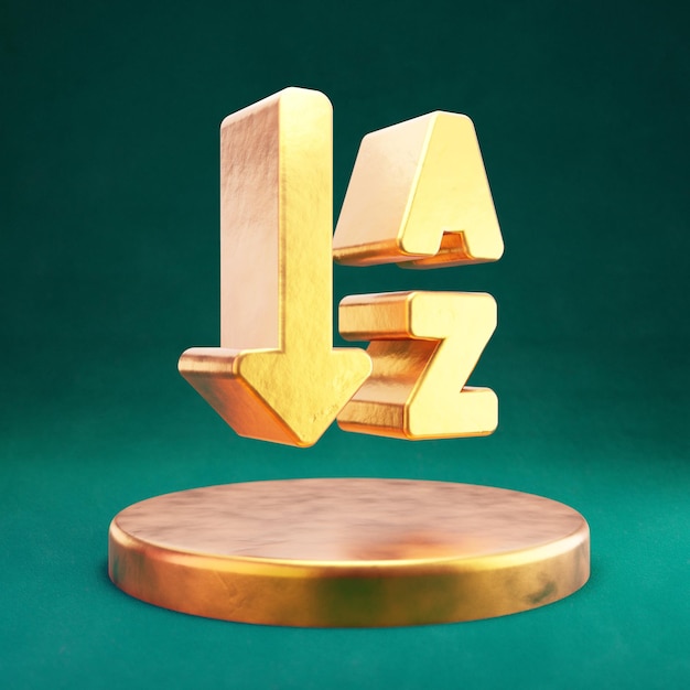 Ordina icona dalla A alla Z. Simbolo Fortuna Gold Sort AZ con sfondo Tidewater Green. 3D ha reso l'icona dei social media.