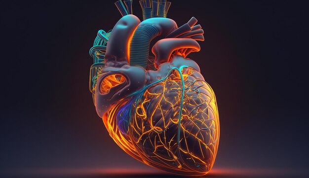 Organi del corpo umano Immagine dell'illustrazione al neon del cuore Arte generata dall'IA