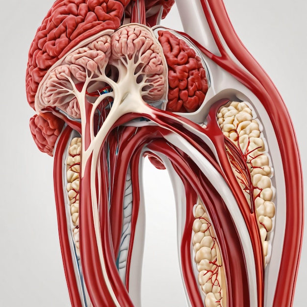 Organi interni del cuore umano 3D con vasi sanguigni scienza medica.