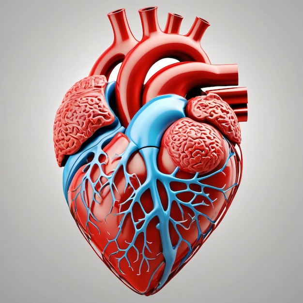 Organi interni del cuore umano 3D con vasi sanguigni scienza medica.