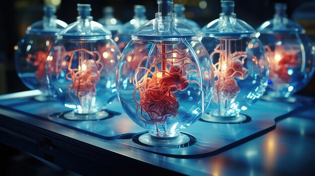 Organi stampati in 3D su un tavolo da laboratorio rendering digitale di innovazione medica