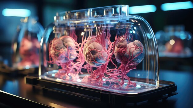 Organi stampati in 3D su un tavolo da laboratorio rendering digitale di innovazione medica