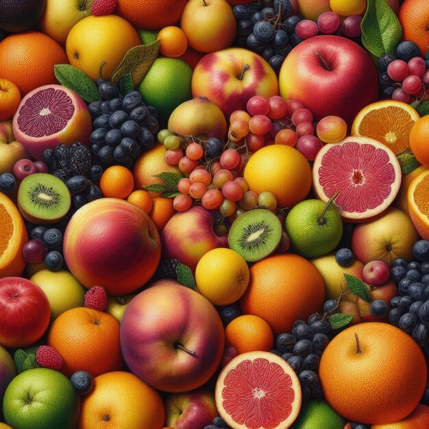 Organizzare i frutti in sezioni o parti di sfondo come mele verdi e rosse arancione e uva al festival dei frutti