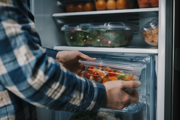 Organizzare verdure fresche nei contenitori del frigorifero con l'AI generata