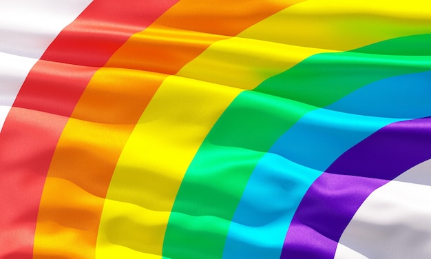 Orgoglio bandiera arcobaleno primo piano vista sfondo per LGBTQIA Pride mese sessualità libertà amore diversità celebrazione e lotta per i diritti umani nell'illustrazione 3D