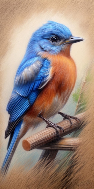 Orientale Bluebird Sialia sialis su un ramo