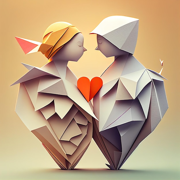 Origami coppia innamorata tenendosi per mano bannerxAillustration AI generativa