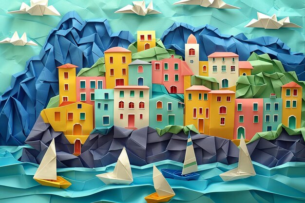 Origami Costiera di Amalfi Scena di un villaggio balneare