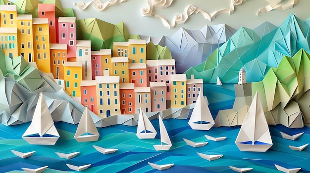 Origami Costiera di Amalfi Scena di un villaggio balneare