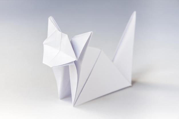 Origami di gatto di carta isolato su sfondo bianco