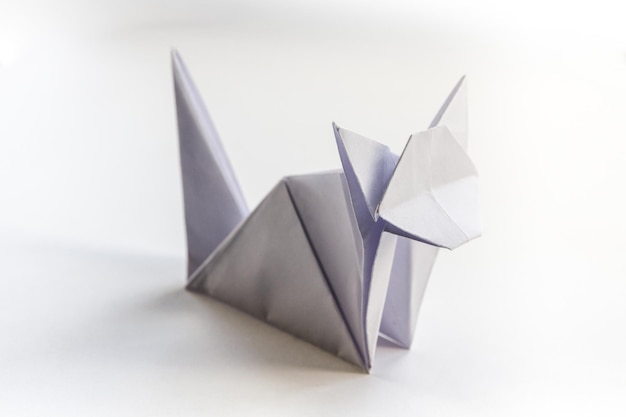 Origami di gatto di carta isolato su sfondo bianco