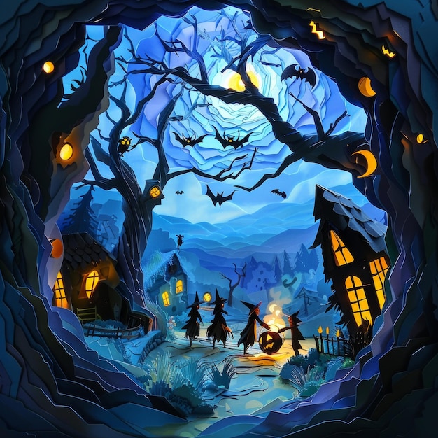 Origami Paper Town Halloween Mitica Essenza della Foresta