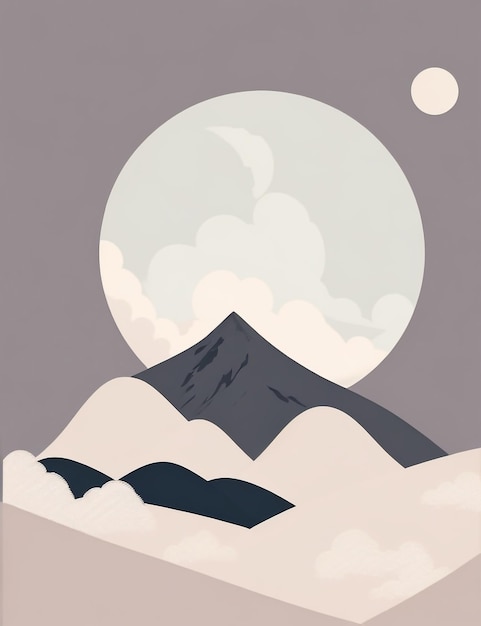 Orizzonte al chiaro di luna Disegno di un paesaggio notturno con montagna e luna in una serenità accattivante