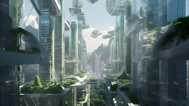 Orizzonte astratto di una metropoli utopica in un mondo futuristico