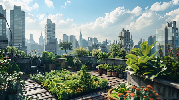 Orizzonte della città giardino sul tetto vista dell'oasi urbana