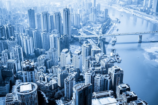 Orizzonte di architettura della città di Chongqing di fotografia aerea